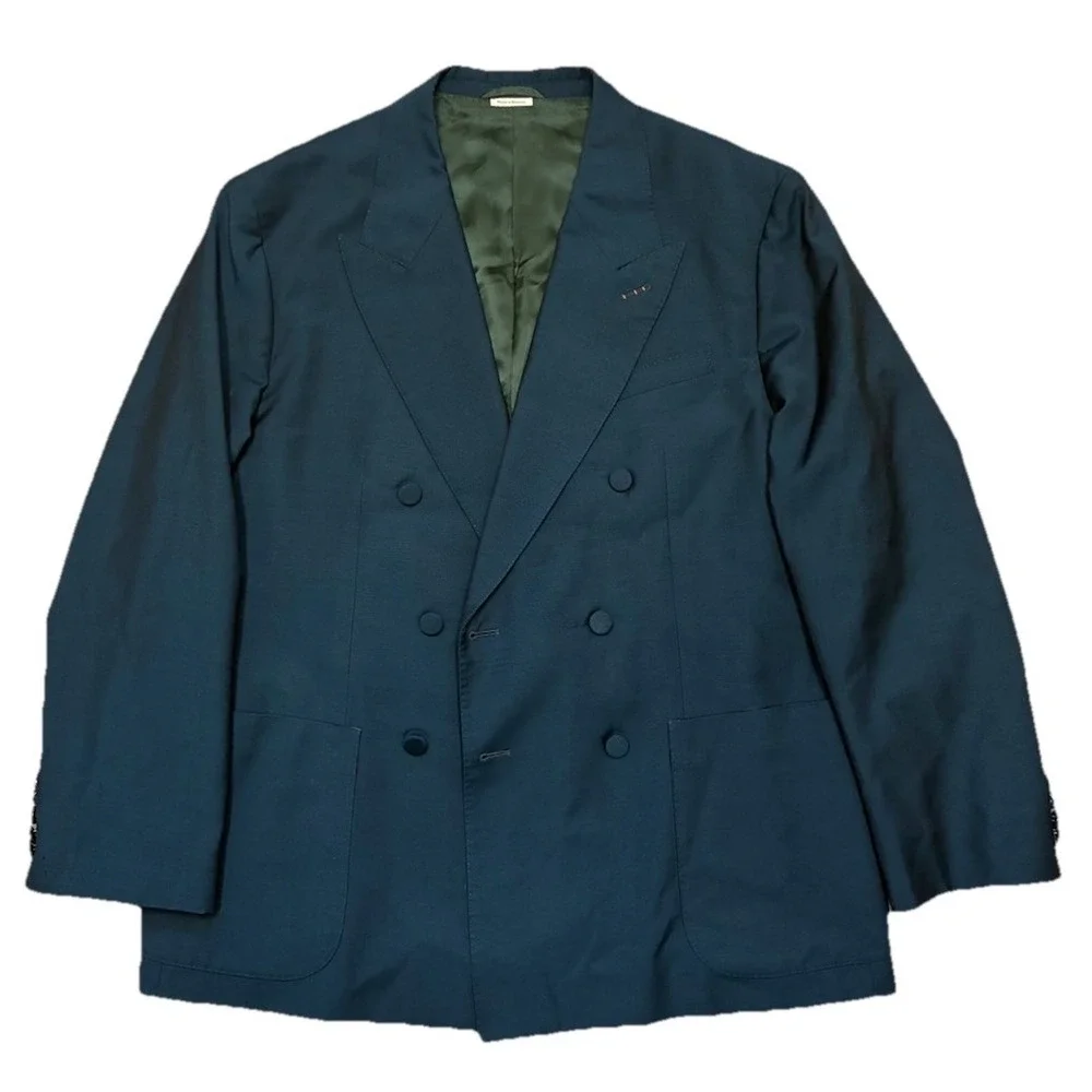 Gucci Uniform‎ Suit Men's 44 Green Wool Mohair Double Breasted *altered, flaw